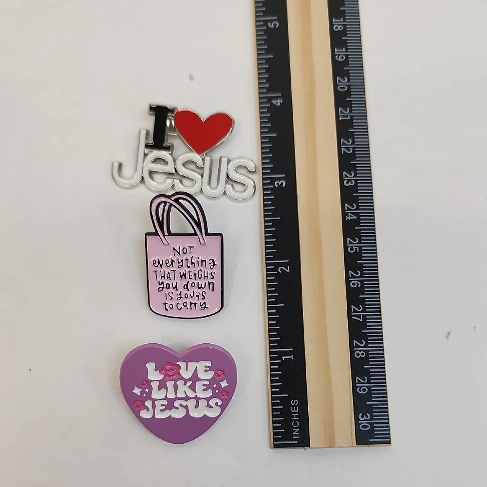 Christian Enamel Pin Set Love Like Jesus Pink Red Purple Heart Pins
